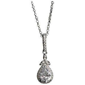 sterling silver teardrop cz Halo pendant necklace